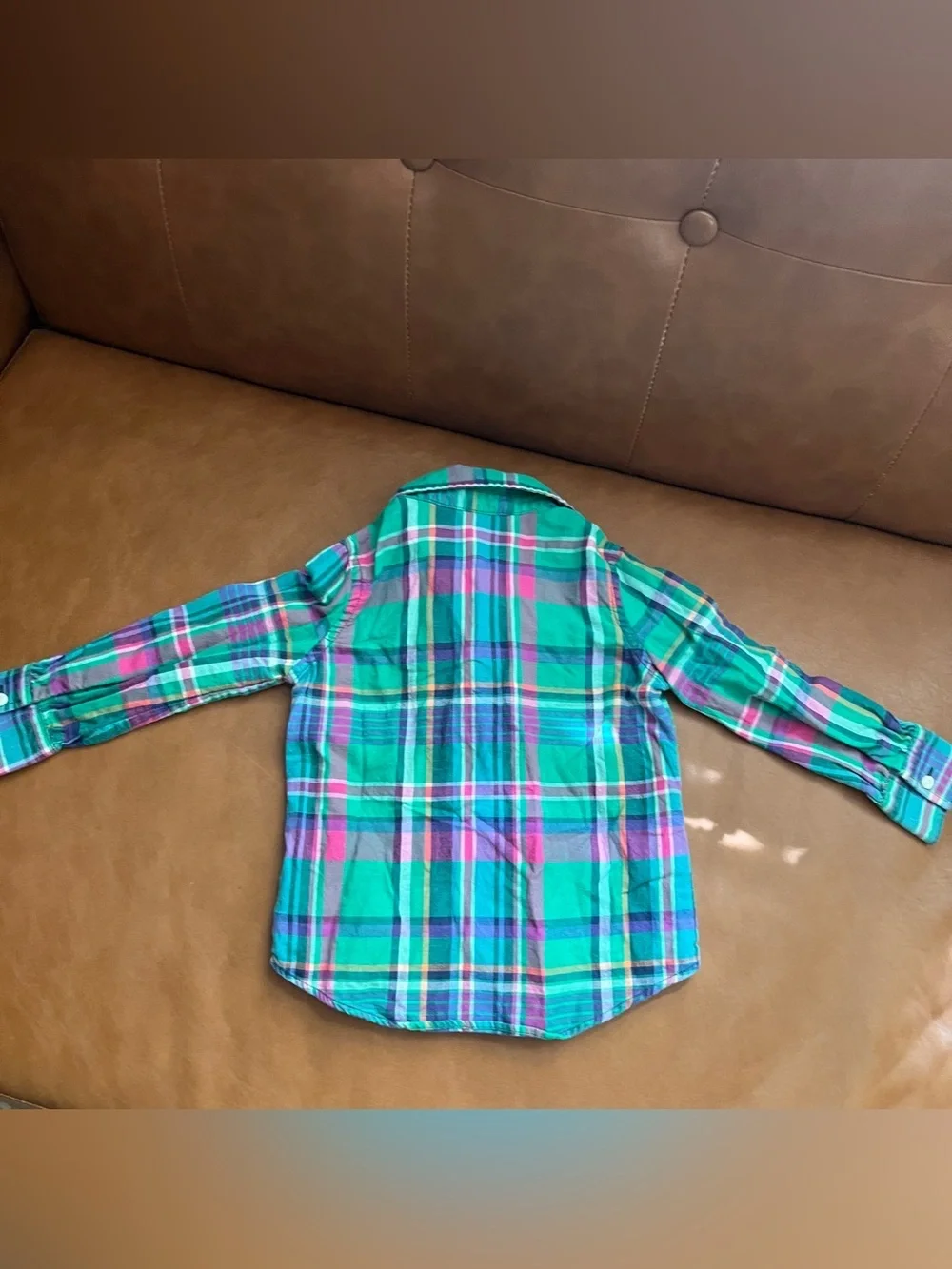 Ralph Lauren Toddler Girls Sz 2T Flannel Jabot Plaid Ruffle Button-Down Shirt